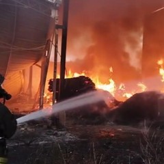 Fumo denso e fiamme alte a Giovinazzo: esteso incendio in tre capannoni