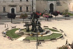 Prato nuovo nelle aiuole ai piedi della Fontana dei Tritoni (FOTO)