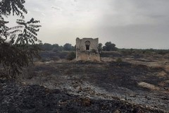 Bruciano i campi attorno alla chiesa di San Pietro Pago