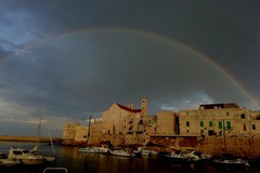 L'arcobaleno su Cala Porto e la piazza, incanto che ci riporta all'infanzia (FOTO)